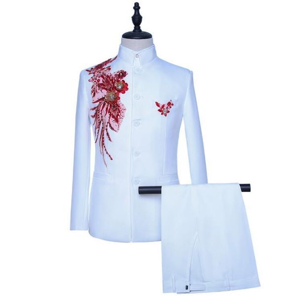 men's suits & blazers stand collar white blazer men chinese tunic suit set with pants mens wedding costume singer stage clothing formal, White;black
men's suits & blazers stand collar white blazer men chinese tunic suit set with pants mens wedding costume singer stage clothing formal, White;black
