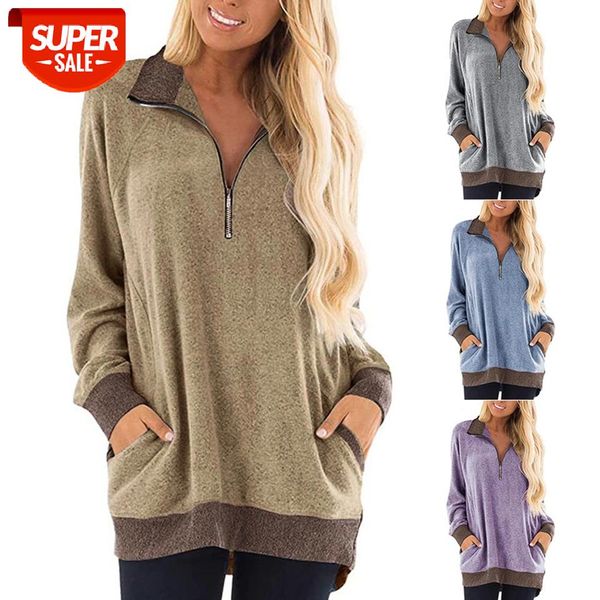 2020 autumn women casual loose sweatshirt color matching zipper lapel long sleeve tunics pullover with pocket for daily wear #g28e, Black
2020 autumn women casual loose sweatshirt color matching zipper lapel long sleeve tunics pullover with pocket for daily wear #g28e, Black