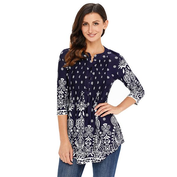 06 large print t-shirt women's medium length 3 / 4 sleeve round neck pleated women's 25037, White
06 large print t-shirt women's medium length 3 / 4 sleeve round neck pleated women's 25037, White