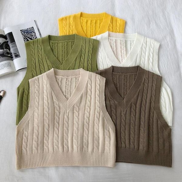 women's vests 2021 autumn winter korean women short knitted sweater sleeveless vest ladies v-neck pullover tank waistcoat, Black;white
women's vests 2021 autumn winter korean women short knitted sweater sleeveless vest ladies v-neck pullover tank waistcoat, Black;white