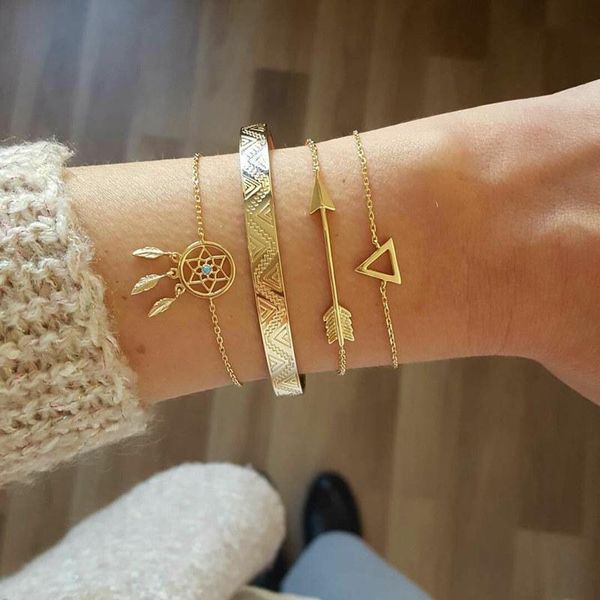 charm bracelets 4 pcs/set women's fashion hollow dreamcatcher leaf triangle arrow geometric chain gold bracelet set bohemian vintage je, Golden;silver
charm bracelets 4 pcs/set women's fashion hollow dreamcatcher leaf triangle arrow geometric chain gold bracelet set bohemian vintage je, Golden;silver