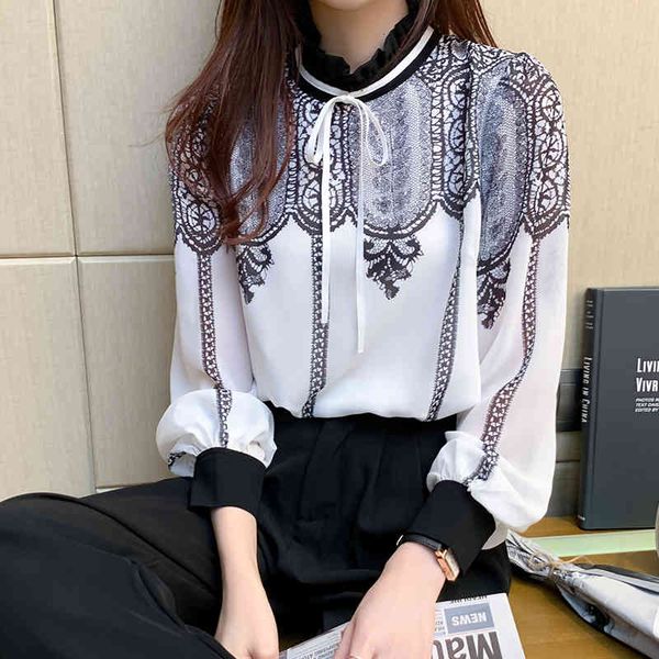 women's blouses & shirts women chiffon print lace-up stand collar long sleeve stitching female loose hook shirt suit gtps, White
women's blouses & shirts women chiffon print lace-up stand collar long sleeve stitching female loose hook shirt suit gtps, White
