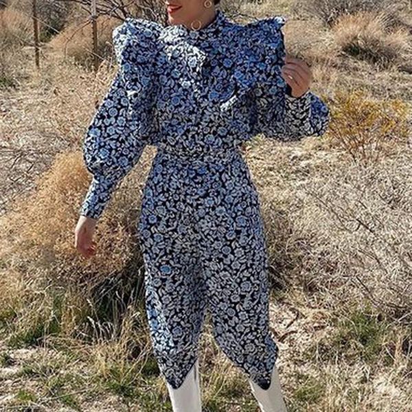 women's two piece pants fashion printed casual suits women elegant lantern sleeve ruffles suit loose ladies, White
women's two piece pants fashion printed casual suits women elegant lantern sleeve ruffles suit loose ladies, White