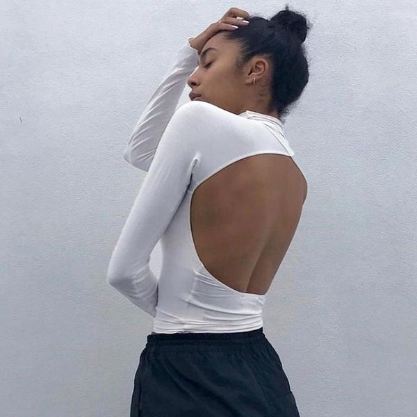 women backless long sleeve office workout party casual crop blouse tee women's blouses & shirts, White
women backless long sleeve office workout party casual crop blouse tee women's blouses & shirts, White