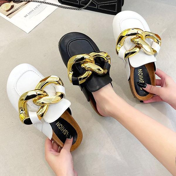 slippers women mules 2021 summer big chain closed round toe platform flat casual leather slides female shoes plus size 35-42, Black
slippers women mules 2021 summer big chain closed round toe platform flat casual leather slides female shoes plus size 35-42, Black