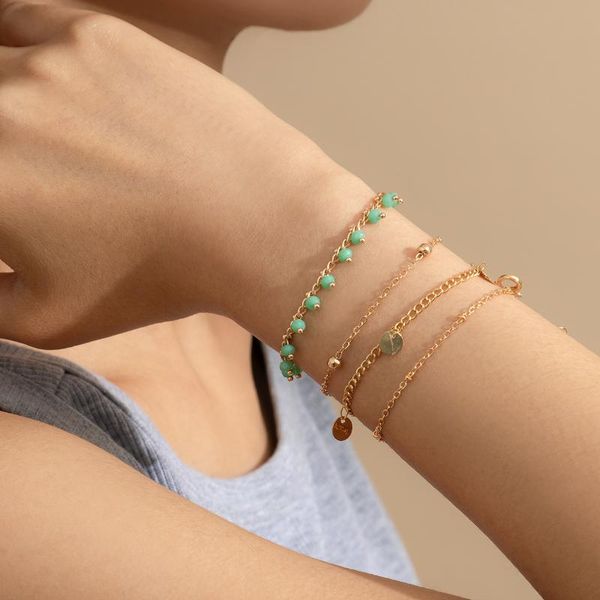 link, chain fashion jewelry metal bracelet 2021 design selling golden plating sweet green beads for women party gifts, Black
link, chain fashion jewelry metal bracelet 2021 design selling golden plating sweet green beads for women party gifts, Black
