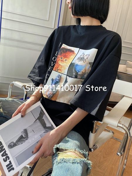 women's t-shirt early spring men's and super cute four cats printed, White