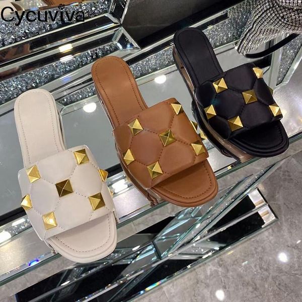 gold studded women flat slippers summer rhombus leather slides beach mules designer sandals women 2021 flat casual shoes, Black
gold studded women flat slippers summer rhombus leather slides beach mules designer sandals women 2021 flat casual shoes, Black