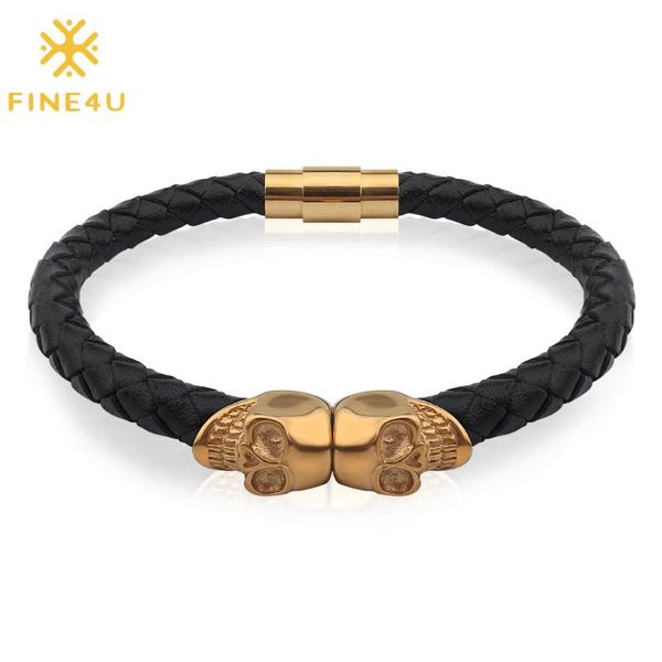 stainless steel twin skull braided leather bracelet for men magnetic-clasp wrist cuff bracelets link, chain, Black
stainless steel twin skull braided leather bracelet for men magnetic-clasp wrist cuff bracelets link, chain, Black