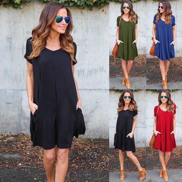 european american women dress casual solid color v-neck pocket loose robe short sleeve casual loose cotton b dresses vestidos y0924, White
european american women dress casual solid color v-neck pocket loose robe short sleeve casual loose cotton b dresses vestidos y0924, White