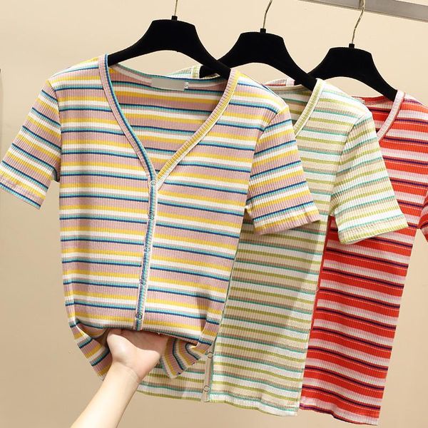 women's t-shirt short sleeve knitted tshirt women clothing summer woman red stripe button tee shirt v-neck clothes cotton 2021, White
women's t-shirt short sleeve knitted tshirt women clothing summer woman red stripe button tee shirt v-neck clothes cotton 2021, White