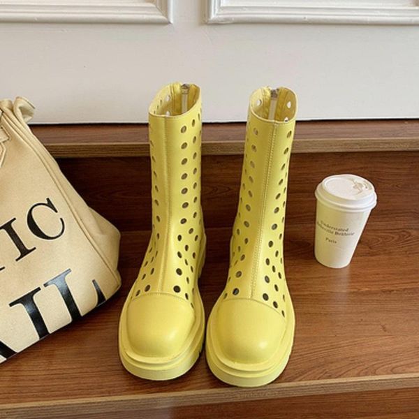 boots summer thin breathable fashion temperament thick sole hollow solid color simple middle tube zipper net boots., Black
boots summer thin breathable fashion temperament thick sole hollow solid color simple middle tube zipper net boots., Black