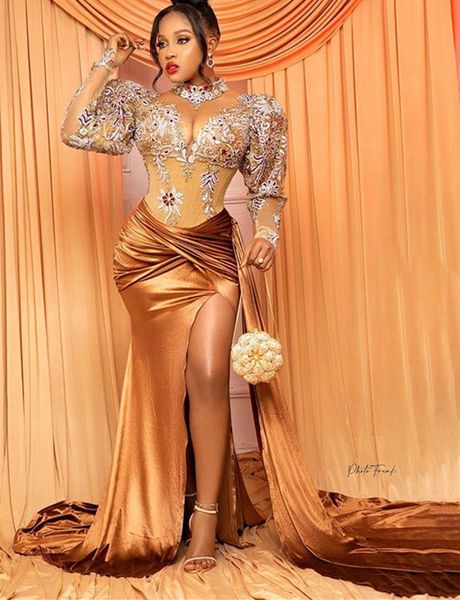 2021 plus size arabic aso ebi gold velvet mermaid prom dresses lace beaded high split evening formal party second reception gowns zj435, Black
2021 plus size arabic aso ebi gold velvet mermaid prom dresses lace beaded high split evening formal party second reception gowns zj435, Black