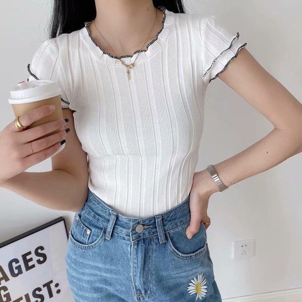 women's t-shirt 2021 summer simple all-match slim tee bright line decoration wavy edge solid women tshirts o-neck short sleeve ice silk, White
women's t-shirt 2021 summer simple all-match slim tee bright line decoration wavy edge solid women tshirts o-neck short sleeve ice silk, White