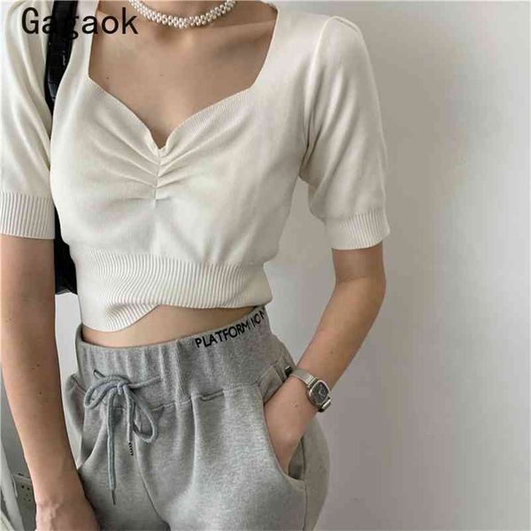 women & club knit t-shirt summer navel solid v-neck short chic simple wild tee female fashion korean pullover 210531, White
women & club knit t-shirt summer navel solid v-neck short chic simple wild tee female fashion korean pullover 210531, White
