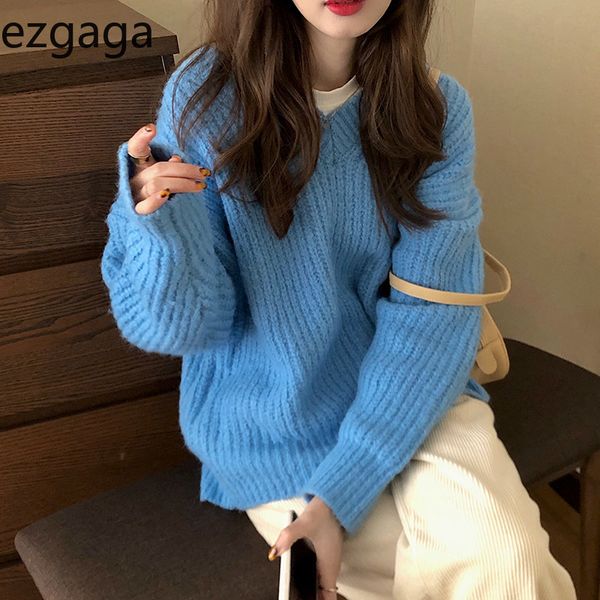 ezgaga two piece set women v-neck outwear blue sweater pullover and casual pants solid korean loose preppy style autumn fashion 210430, White
ezgaga two piece set women v-neck outwear blue sweater pullover and casual pants solid korean loose preppy style autumn fashion 210430, White