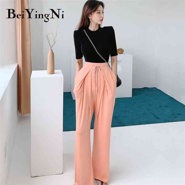 women sets korean style female t shirt long pants elegant office ladies suits knitted loose trousers clothes 210506, White
women sets korean style female t shirt long pants elegant office ladies suits knitted loose trousers clothes 210506, White