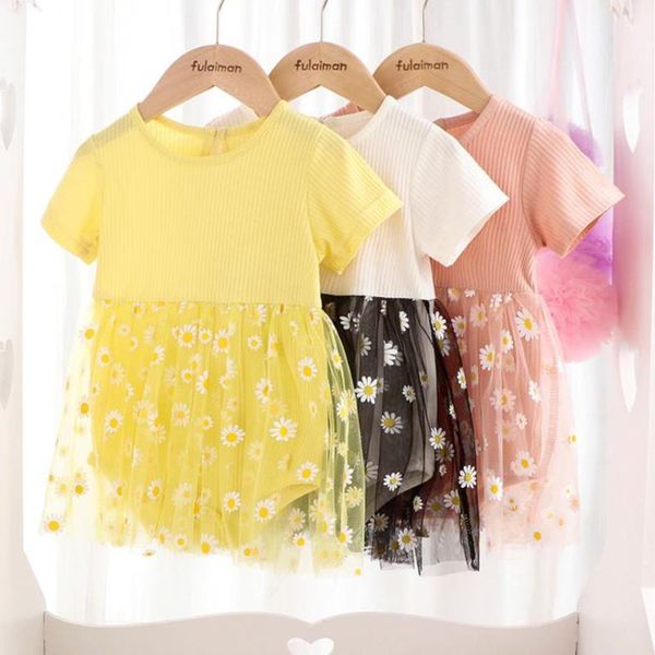 girl's dresses baby daisy print mesh dress girls short sleeve o-neck knitted romper sundress for summer, Red;yellow 
girl's dresses baby daisy print mesh dress girls short sleeve o-neck knitted romper sundress for summer, Red;yellow