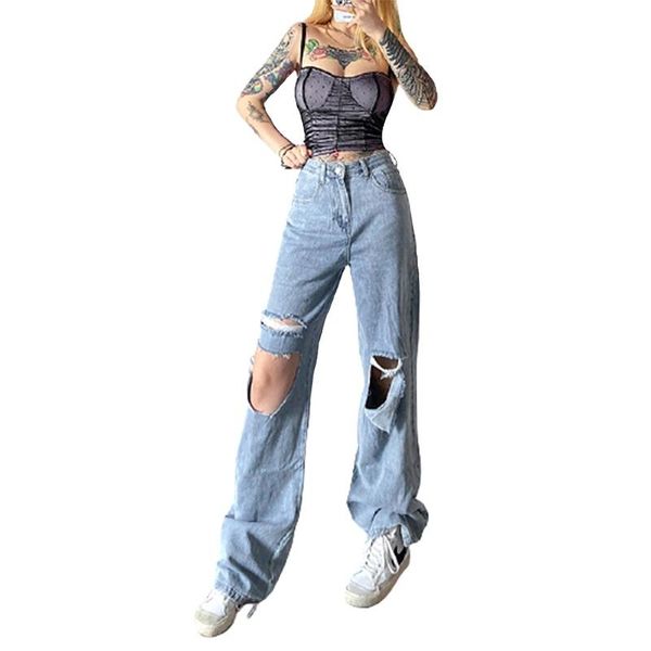summer women's ripped high-waisted wide-leg jeans fashion solid color denim pants with pocket sweetwear, Blue
summer women's ripped high-waisted wide-leg jeans fashion solid color denim pants with pocket sweetwear, Blue