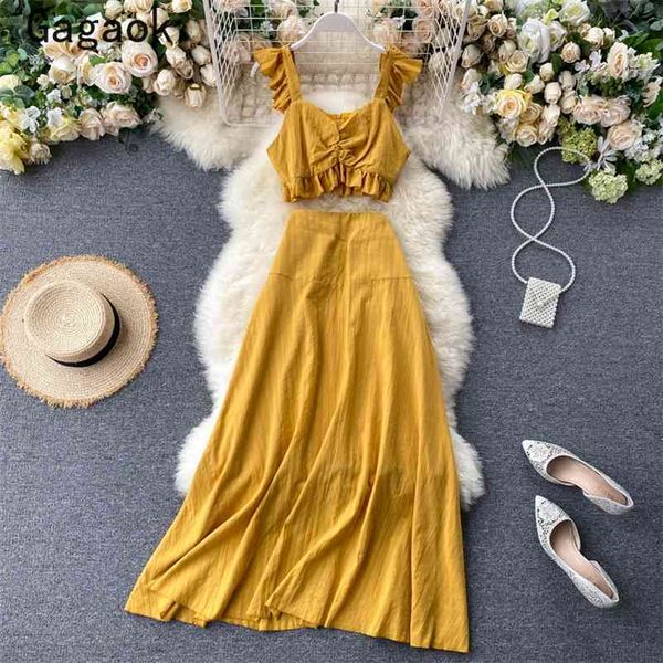 women high street two piece set summer outfits square collar ruffles pullover+ solid mid-calf chic wild skirt 210531, White
women high street two piece set summer outfits square collar ruffles pullover+ solid mid-calf chic wild skirt 210531, White