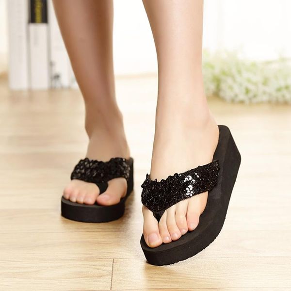 slippers comfortable summer soft women wedge sandals sequin thong mid heels platform, Black
slippers comfortable summer soft women wedge sandals sequin thong mid heels platform, Black