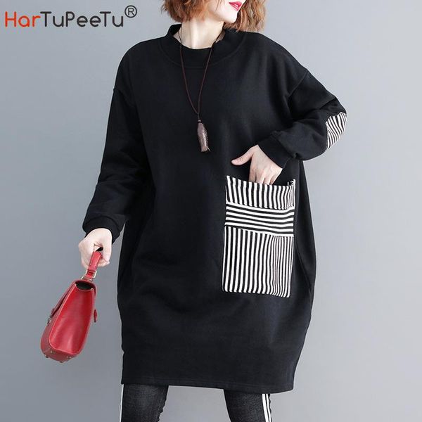 women's hoodies & sweatshirts winter female hoodie dress oversize loose casual warm thick korean long sweatshirt patch striped pocket b, Black
women's hoodies & sweatshirts winter female hoodie dress oversize loose casual warm thick korean long sweatshirt patch striped pocket b, Black