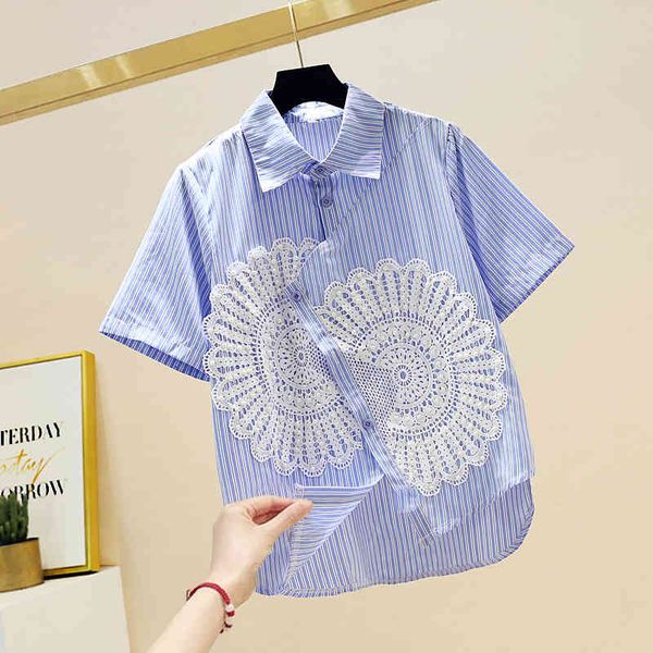 suits blue blouse women shirts summer chest beaded applique hem striped short sleeve shirt, White;black
suits blue blouse women shirts summer chest beaded applique hem striped short sleeve shirt, White;black