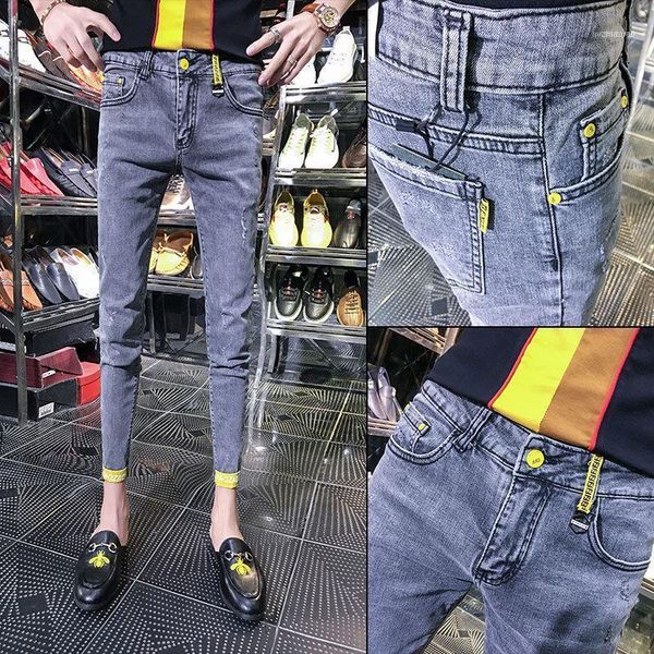 men's jeans wholesale 2021 fashion casual hip hop street teenager social people mens feet tight skinny stretch pencil pants1, Blue