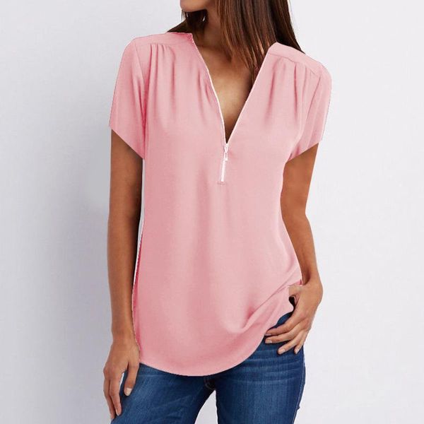 solid color t-shirt for womens casual summer zipper office ladies v neck loose tee femme camisas de mujer women's, White
solid color t-shirt for womens casual summer zipper office ladies v neck loose tee femme camisas de mujer women's, White