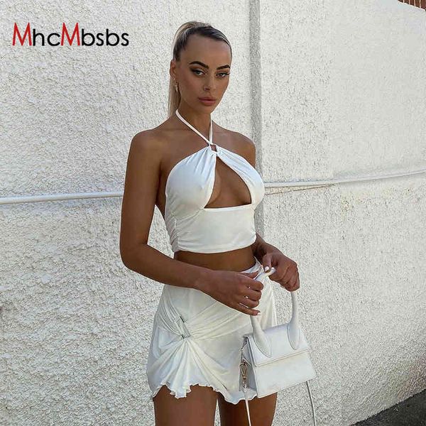 two piece dress 2 sets women halter cross camis crop hollow out sleeveless rave vest y2k short clothes set mini skirt ou, White
two piece dress 2 sets women halter cross camis crop hollow out sleeveless rave vest y2k short clothes set mini skirt ou, White