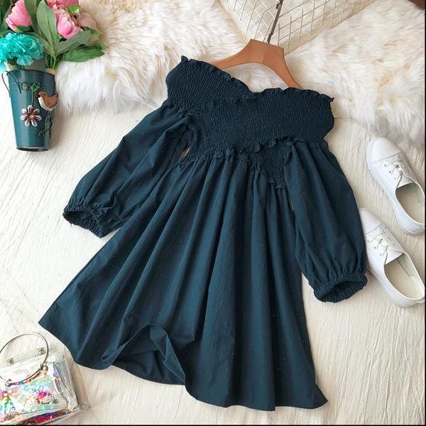 women dresses autumn solid color slash neck casual dress lady high waist slim korean half puff sleeve elegant vestidos c204, Black;gray
women dresses autumn solid color slash neck casual dress lady high waist slim korean half puff sleeve elegant vestidos c204, Black;gray