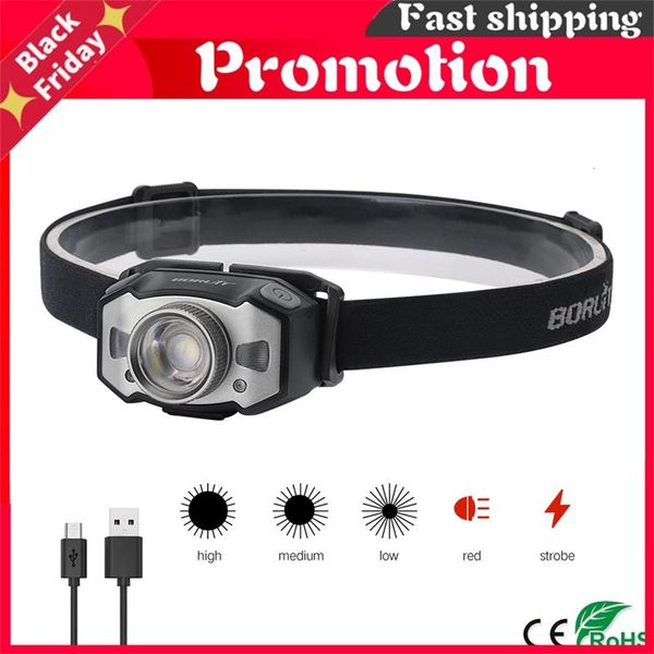 headlamps b33 led motion ir sensor mini headlamp xp-g2+2*3030 red light 5-mode zoom headlight rechargeable head torch hunting
