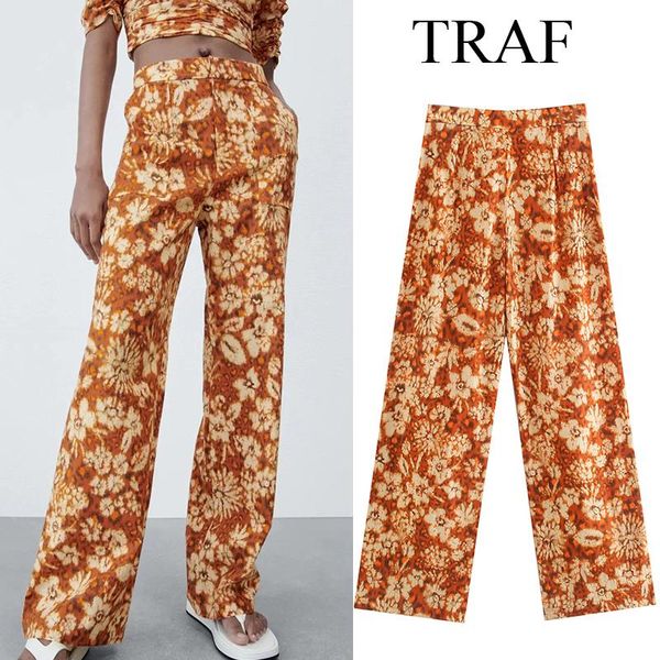 women's pants & capris za 2022 autumn fashion pockets high waist vintage chic floral print casual straight zipper long trousers, Black;white
women's pants & capris za 2022 autumn fashion pockets high waist vintage chic floral print casual straight zipper long trousers, Black;white