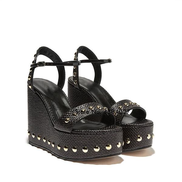 summer wedge heel sandals woman platform black shoes open toe ankle strap female high fashion rivet
summer wedge heel sandals woman platform black shoes open toe ankle strap female high fashion rivet