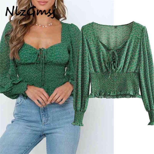 blouse women puff sleeve green floral print tie bow square collar ruched elastic waist crop shirt short 210628, White
blouse women puff sleeve green floral print tie bow square collar ruched elastic waist crop shirt short 210628, White
