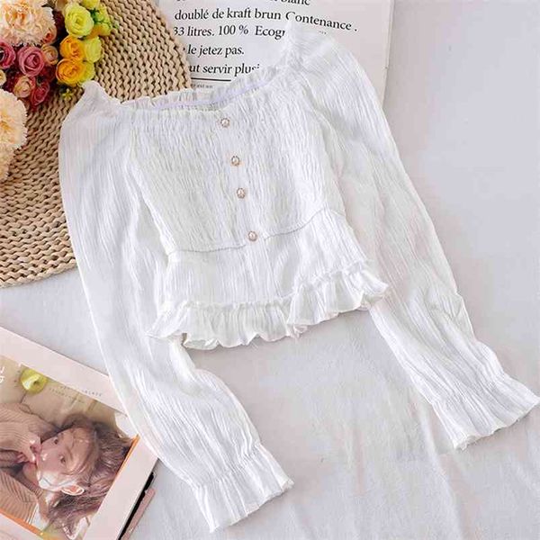 women's spring autumn french square collar pleated long-sleeved blouse solid color short female shirt ll832 210506, White
women's spring autumn french square collar pleated long-sleeved blouse solid color short female shirt ll832 210506, White