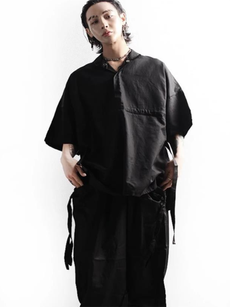 men's casual shirts short sleeve shirt summer pure color simple button strap loose large size personality half, White;black
men's casual shirts short sleeve shirt summer pure color simple button strap loose large size personality half, White;black
