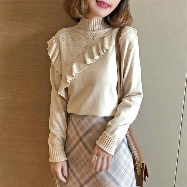 women's sweaters autumn winter fashion korean women all-match long sleeve half high collar knitter sweater ruffle pullover0789, White;black
women's sweaters autumn winter fashion korean women all-match long sleeve half high collar knitter sweater ruffle pullover0789, White;black