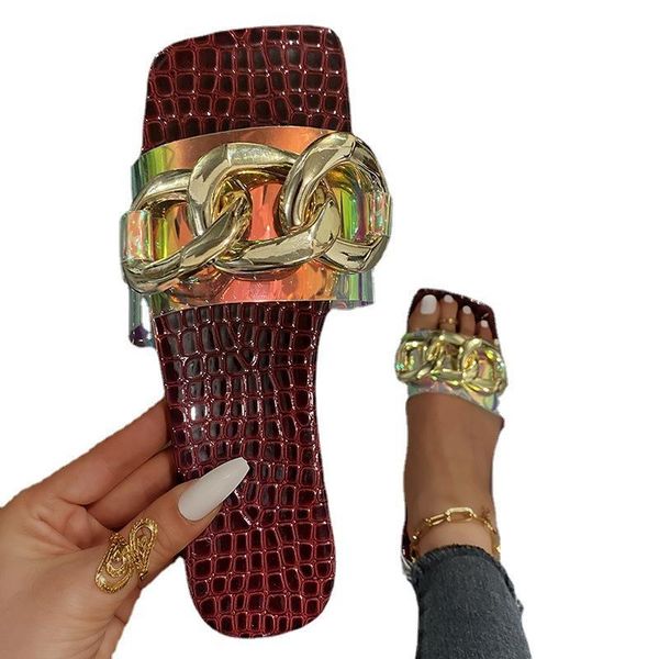slippers large size for women's outer wear 2021 summer style metal chain sandals and women, Black
slippers large size for women's outer wear 2021 summer style metal chain sandals and women, Black