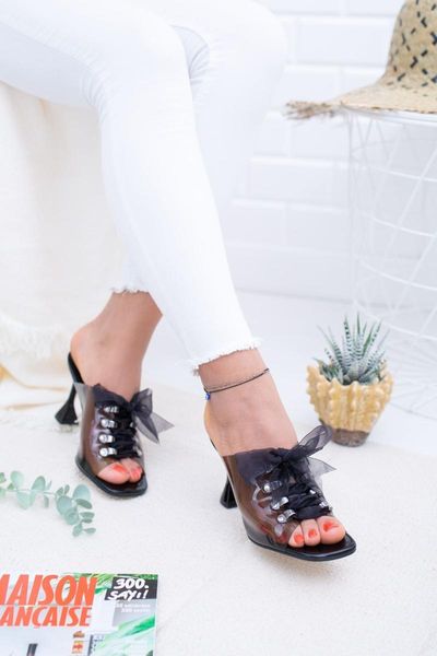 slippers women's brown ökçeli transparent, Black