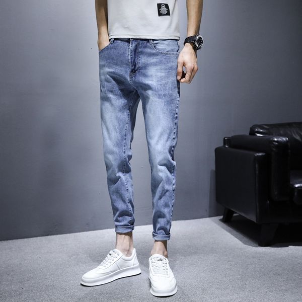 men's jeans fashion brand spring and summer season korean slim fit small foot casual pants, Blue
men's jeans fashion brand spring and summer season korean slim fit small foot casual pants, Blue