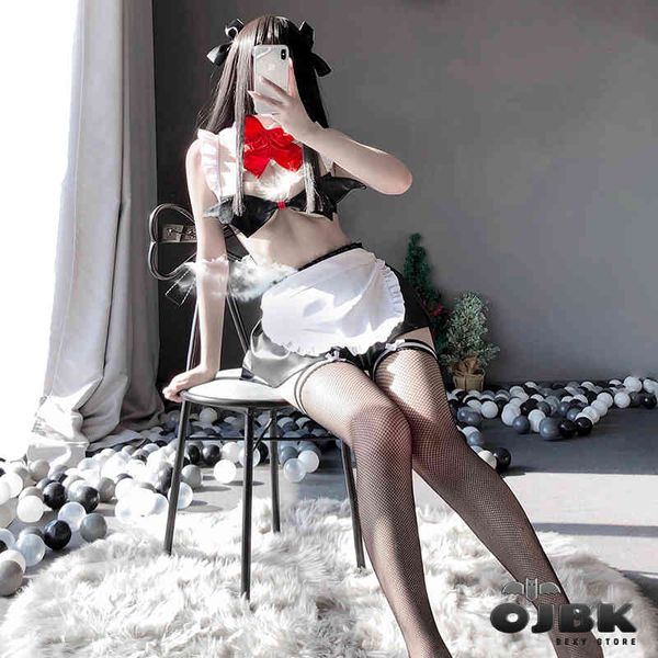 french apron maid cosplay costumes with bow knot collar backless little devil bat bra pu skirt erotic outfit for women 0670, Black;white
french apron maid cosplay costumes with bow knot collar backless little devil bat bra pu skirt erotic outfit for women 0670, Black;white