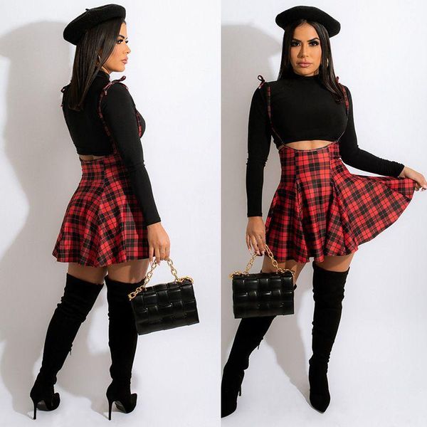women's swimwear fall two piece set women fashion tight t-shirt crop plaid sling dress sets vacation club outfits streetwear wholes, White;black
women's swimwear fall two piece set women fashion tight t-shirt crop plaid sling dress sets vacation club outfits streetwear wholes, White;black