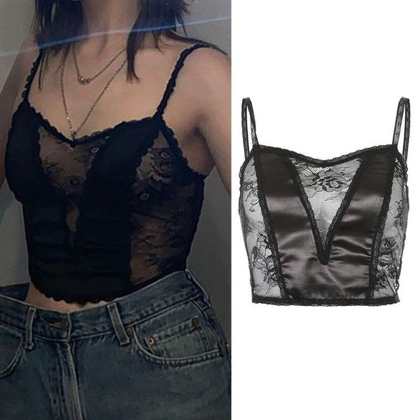 women's tanks & camis gothic women v-neck backless slim camisole sheer flroal lace patchwork black sling vest and bran, White
women's tanks & camis gothic women v-neck backless slim camisole sheer flroal lace patchwork black sling vest and bran, White