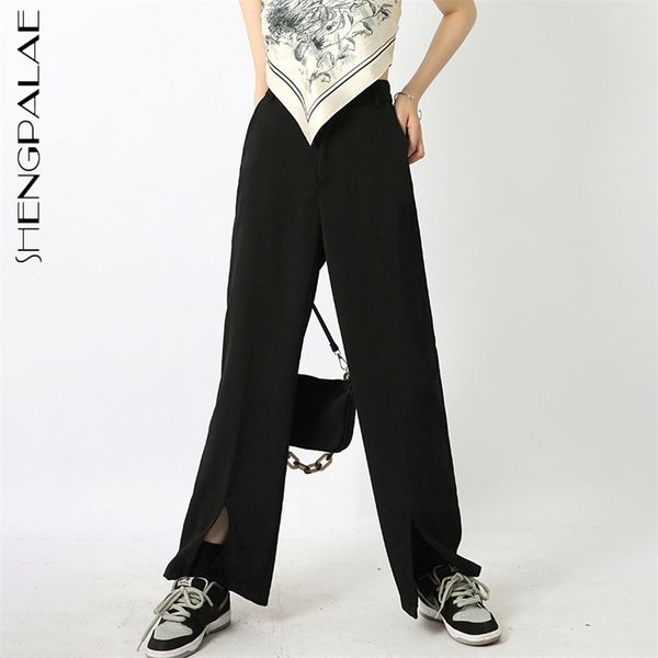 black split trousers women's summer high elastic waist thin loose straight drooping pants female fashion 210427
black split trousers women's summer high elastic waist thin loose straight drooping pants female fashion 210427