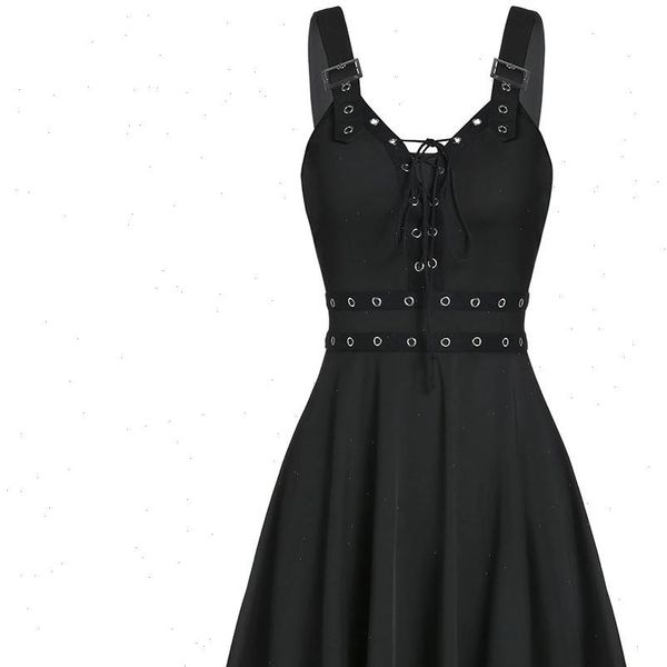 womens dress gothic punk sleeveless strap sling elegant backless a line party strapless female, Black;gray
womens dress gothic punk sleeveless strap sling elegant backless a line party strapless female, Black;gray