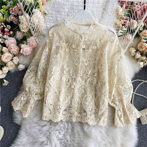 spring autumn style blouse hollow all-match puff sleeve stand collar lace shirt korean women uk112 210507, White
spring autumn style blouse hollow all-match puff sleeve stand collar lace shirt korean women uk112 210507, White