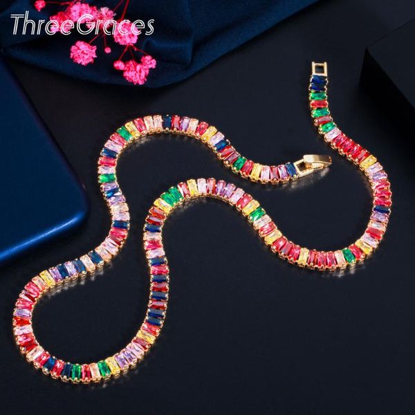 threegraces dazzling multicolor cubic zirconia rectangle shape gold color chains necklace for ladies dancing party jewelry pn110, Silver
threegraces dazzling multicolor cubic zirconia rectangle shape gold color chains necklace for ladies dancing party jewelry pn110, Silver