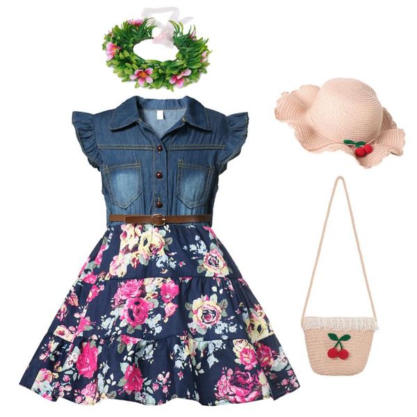 girl's dresses toddler baby girl dress sleeveless floral print clothing girls beach clothes denim belt princess, Red;yellow
girl's dresses toddler baby girl dress sleeveless floral print clothing girls beach clothes denim belt princess, Red;yellow