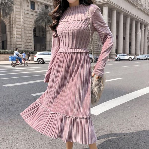 casual dresses knit long sleeve dress autumn spring pleat ropa high waist hip solid patchwork fake two pcs, Black;gray
casual dresses knit long sleeve dress autumn spring pleat ropa high waist hip solid patchwork fake two pcs, Black;gray
